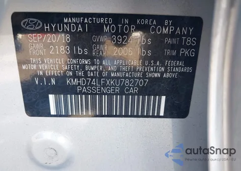 2019 Hyundai Elantra Se из США, поврежденный, VIN KMHD74LFXKU782707